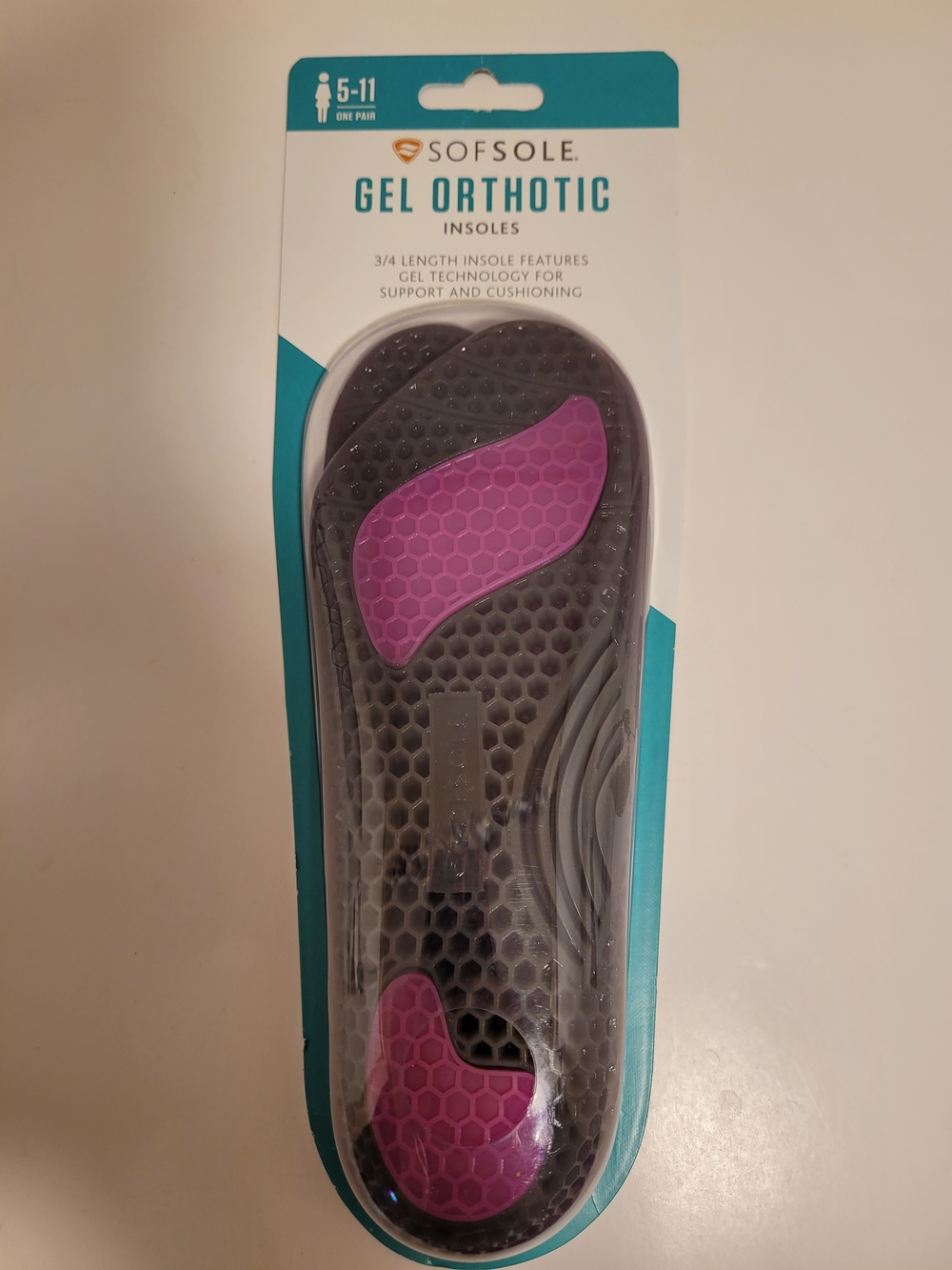 Women’s Gel Orthotic Insoles — Black with Purple Gel Inserts